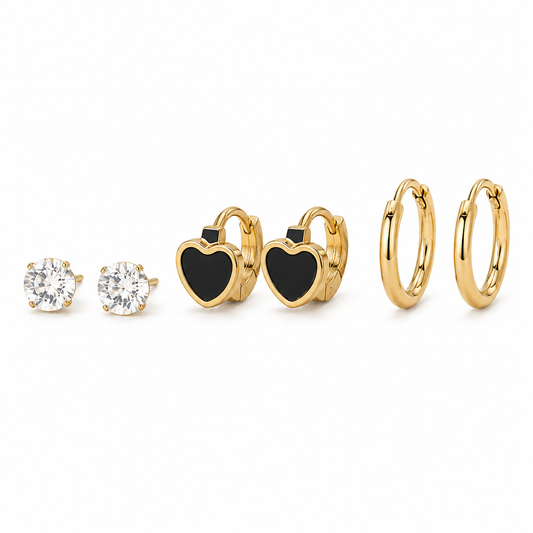 CZ Stud Earrings – Round Brilliant Cut in Gold-Tone Four-Prong Setting