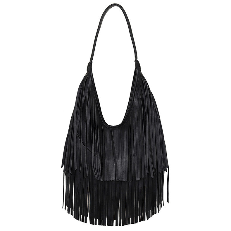 Womens Fringe Hobo Bag Tassel Shoulder Tote Faux Leather Boho Satchel Purse