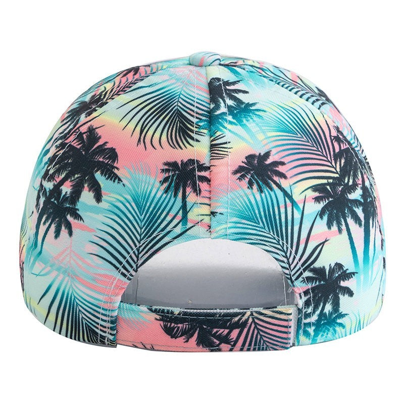 Tropical Palm Tree Print Baseball Cap Summer Beach Sunset Adjustable Hat