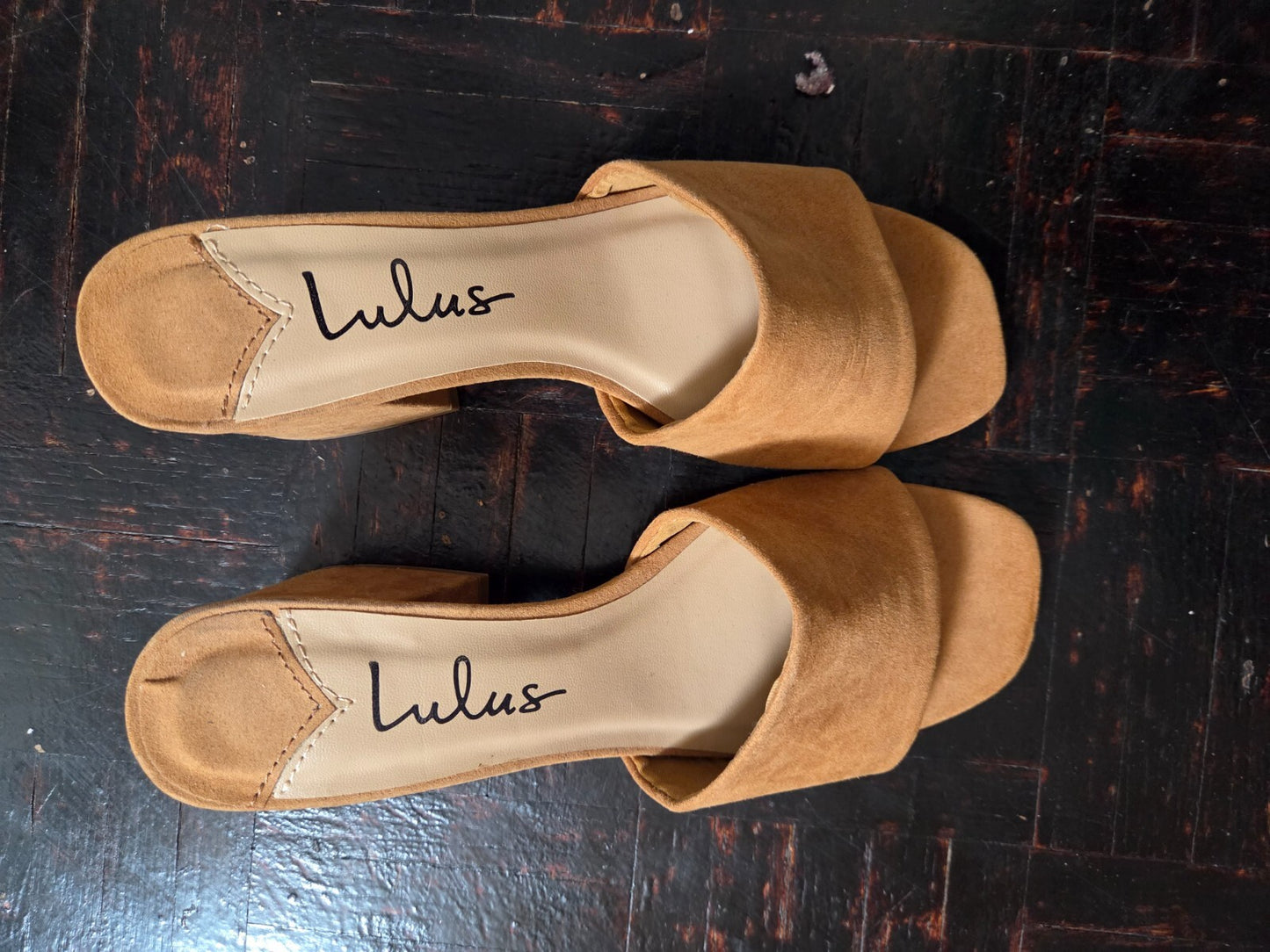 Kateyy Camel Suede Block Heel Sandals Women’s Size 6.5 Comfortable Chic Shoe