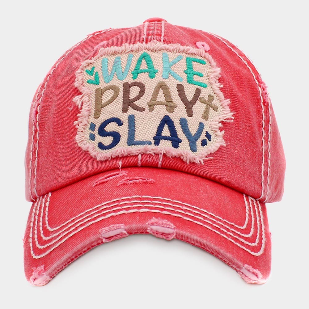 2PCS WAKE PLAY SLAY Vintage Washed Hot Pink Baseball Cap Adjustable Dad Hat