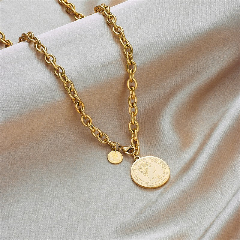 18K Gold Plated Queen Elizabeth II Coin Pendant Link Chain Necklace Jewelry