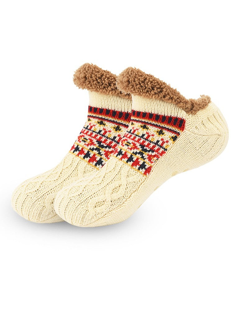 Women's US 4.5-8.5 M Slipper Socks 2-Pack SET | Chunky Knit Fair Isle Sherpa