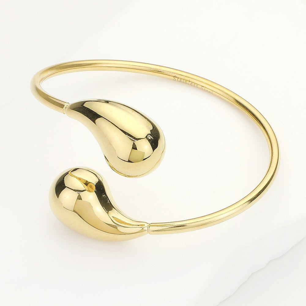 Stainless Steel Teardrop Tip Wire Bangle Bracelet Adjustable Open Cuff Minimalis