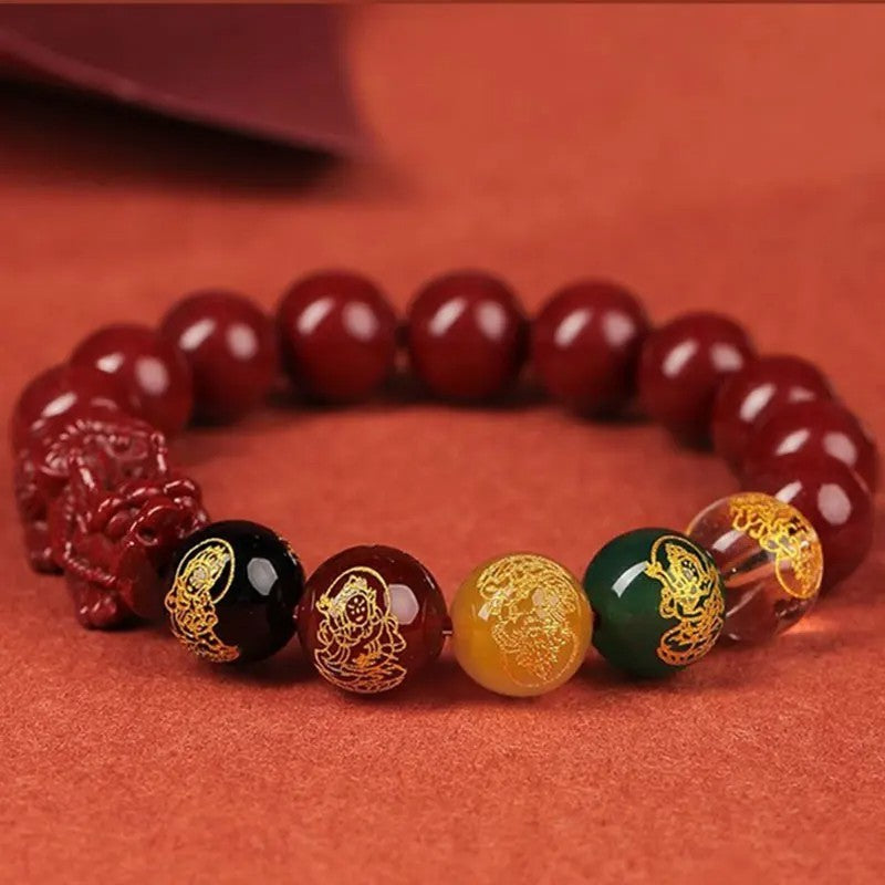 Feng Shui Pixiu 10mm Cinnabar Beaded Bracelet Good Luck Chinese Bracelet Red