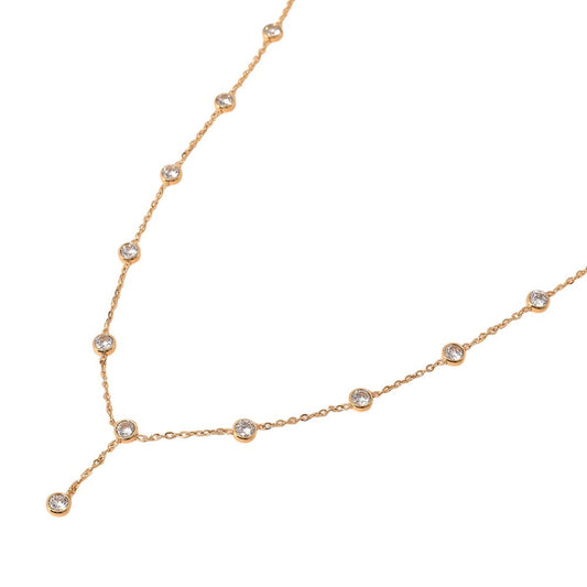 Gold Tone CZ Bezel Station Necklace with Dangling Pendant Women’s Jewelry Gift