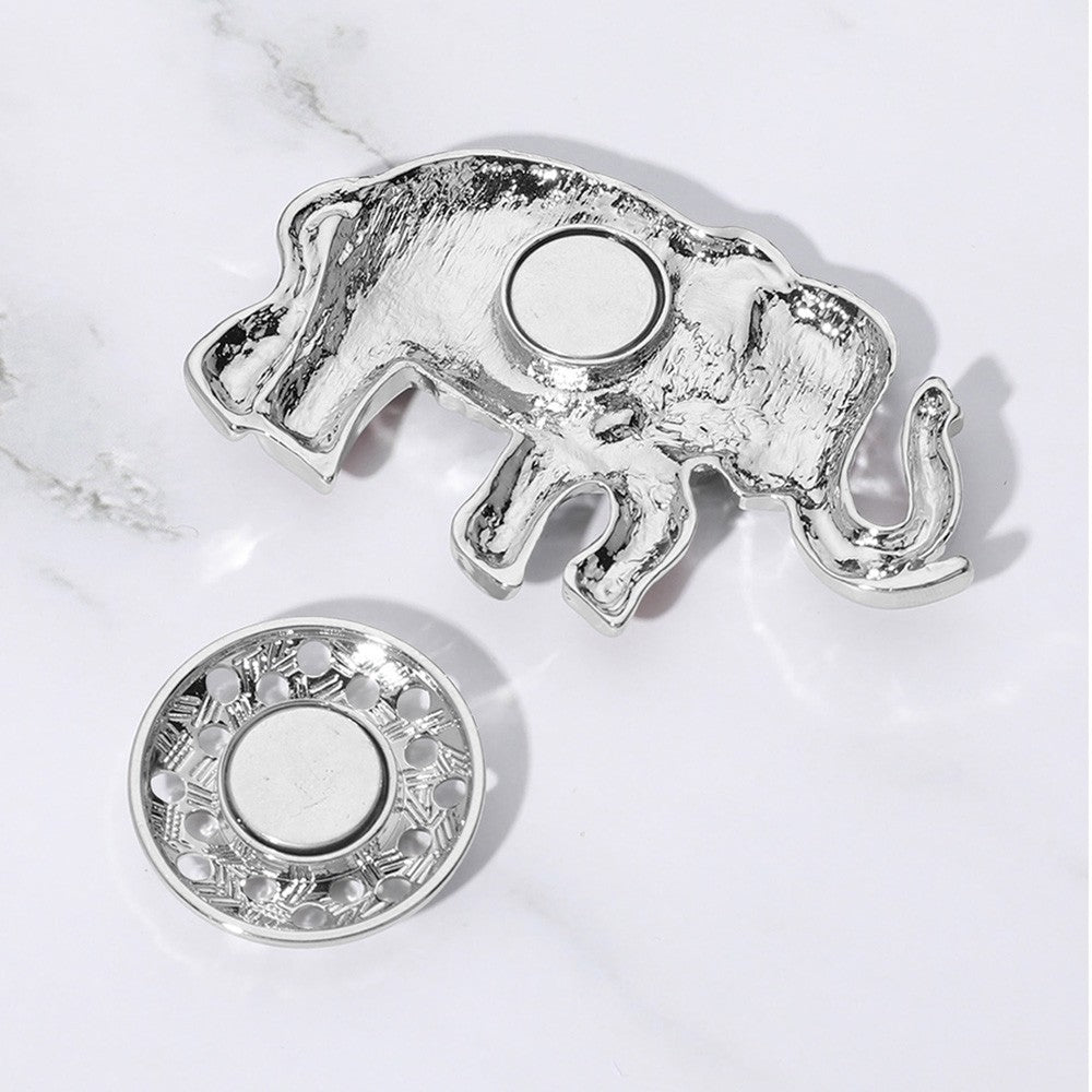 Stone Embellished Enamel Elephant Magnetic Brooch for Women Multi Silver Tone