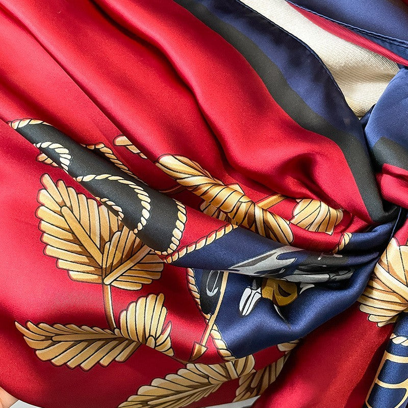 Equestrian Heraldic Crest Print Scarf Shawl 70.9"x35.4" Red Blue Gold New