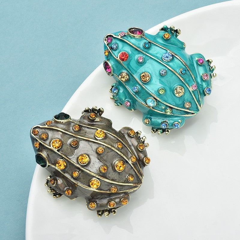 Multi-Color Rhinestone Frog Brooch Pin Set of 2 Antique Animal Jewelry