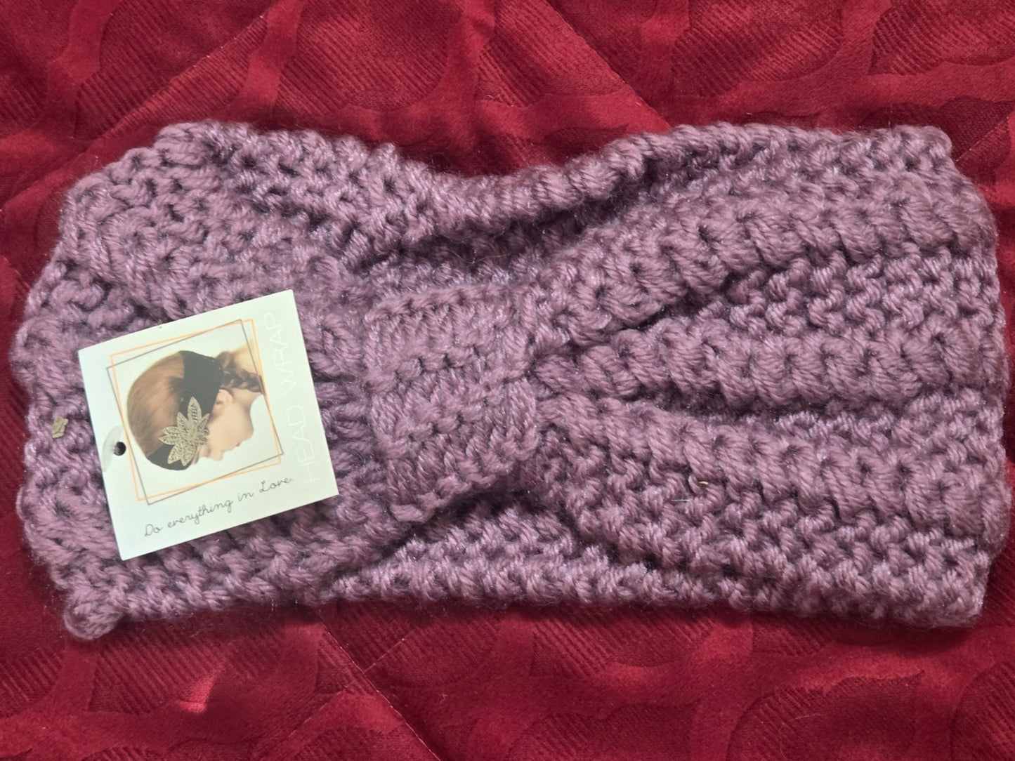 Dusty Mauve Knitted Turban Head Wrap Chunky Twisted Ear Warmer Headband NEW