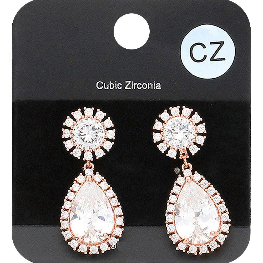 Women's Teardrop Cubic Zirconia Stone Dangle Evening Earrings with Post Back