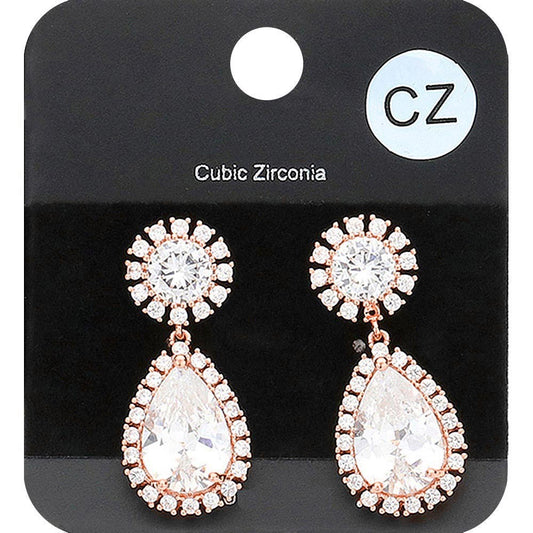 Women's Teardrop Cubic Zirconia Stone Dangle Evening Earrings with Post Back