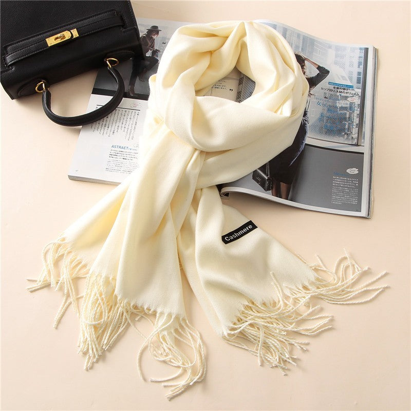Luxury Cashmere Blend Scarf Shawl Wrap for Women Soft Beige Cream Winter Gift
