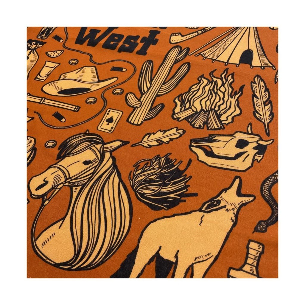 Wild West Cowboy Print 100% Cotton Bandana 21.65 in Square Scarf Camping