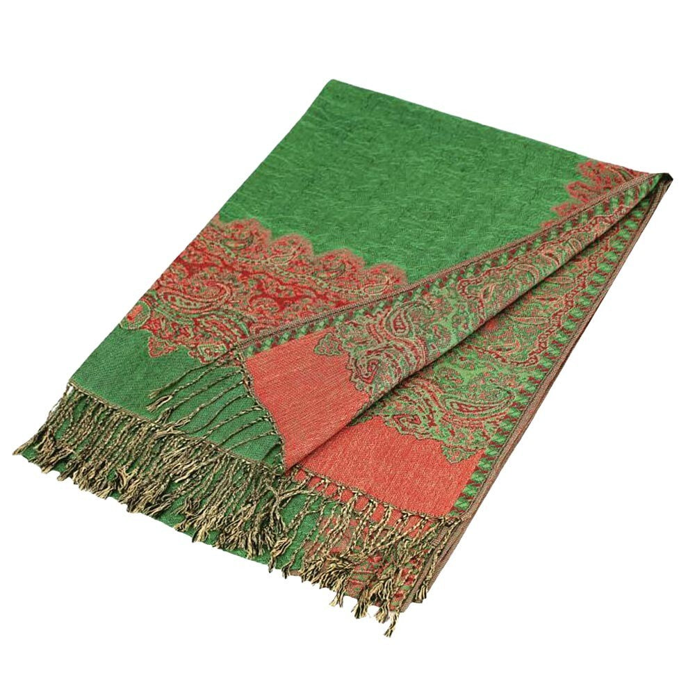 Pashmina Border Scarf Shawl Wrap Fringe Large Fringe Scarves Light Green
