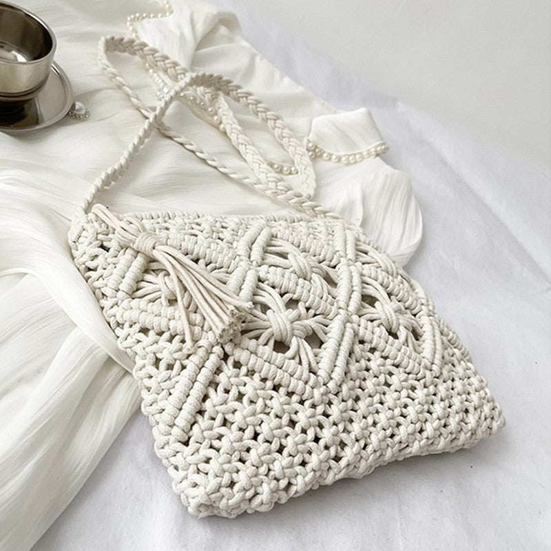 Women’s Summer Straw  Crossbody Bag White Shoulder Beach Bags for Ladies