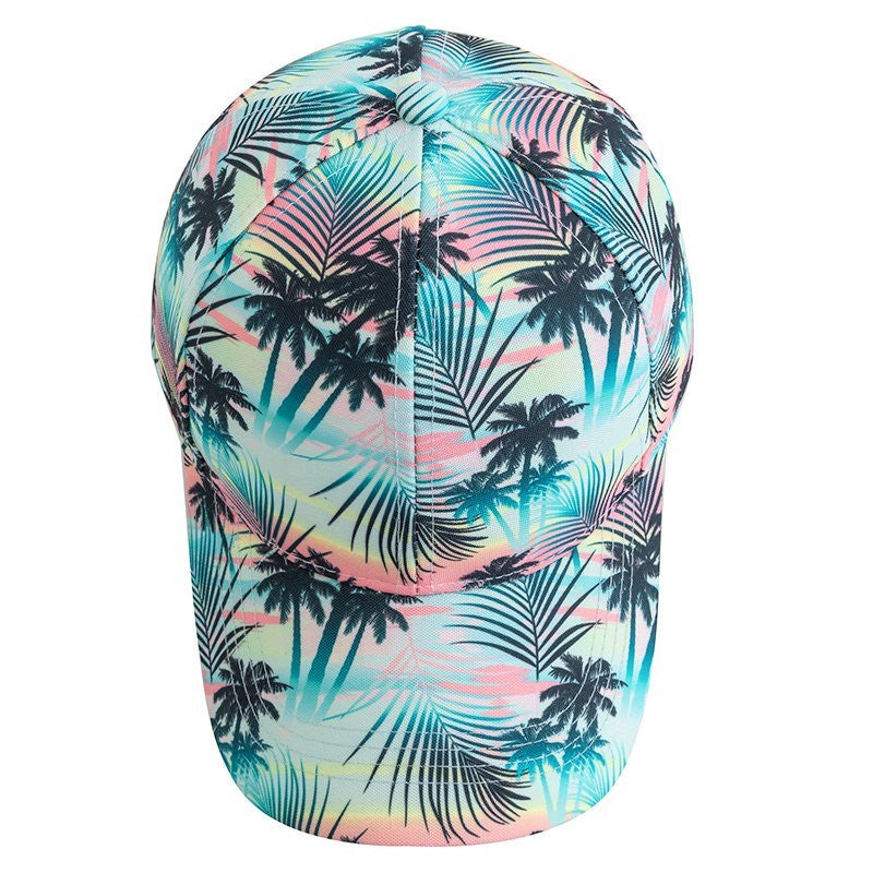 Tropical Palm Tree Print Baseball Cap Summer Beach Sunset Adjustable Hat