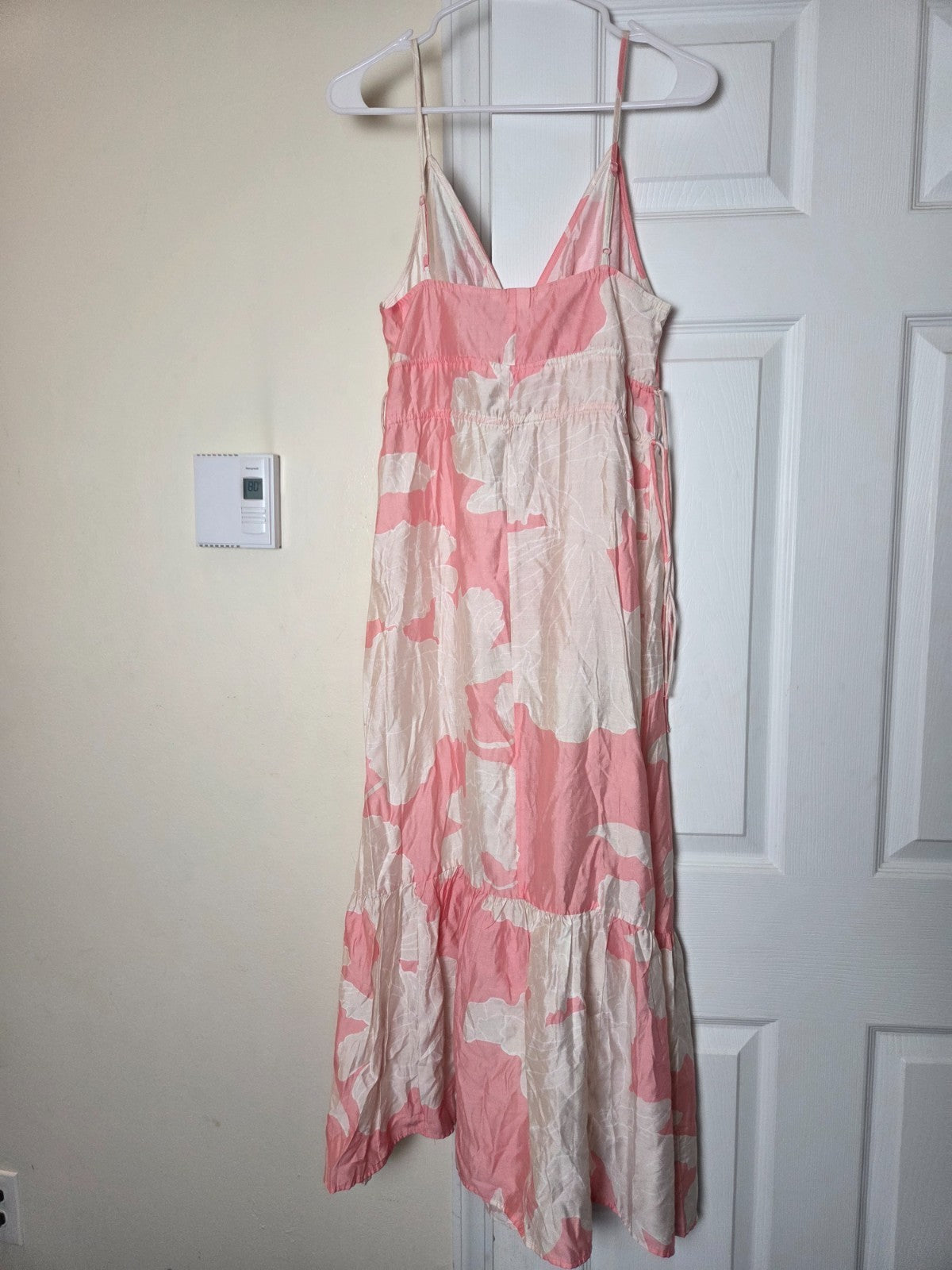 Sleeveless Watercolor Print V Neck Maxi Dress for Women Adjustable Drawstring S