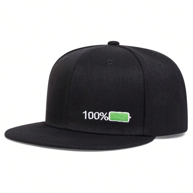 Battery Life Snapback Hat Set 1% Low & 100% Full Charge Embroidered Cap