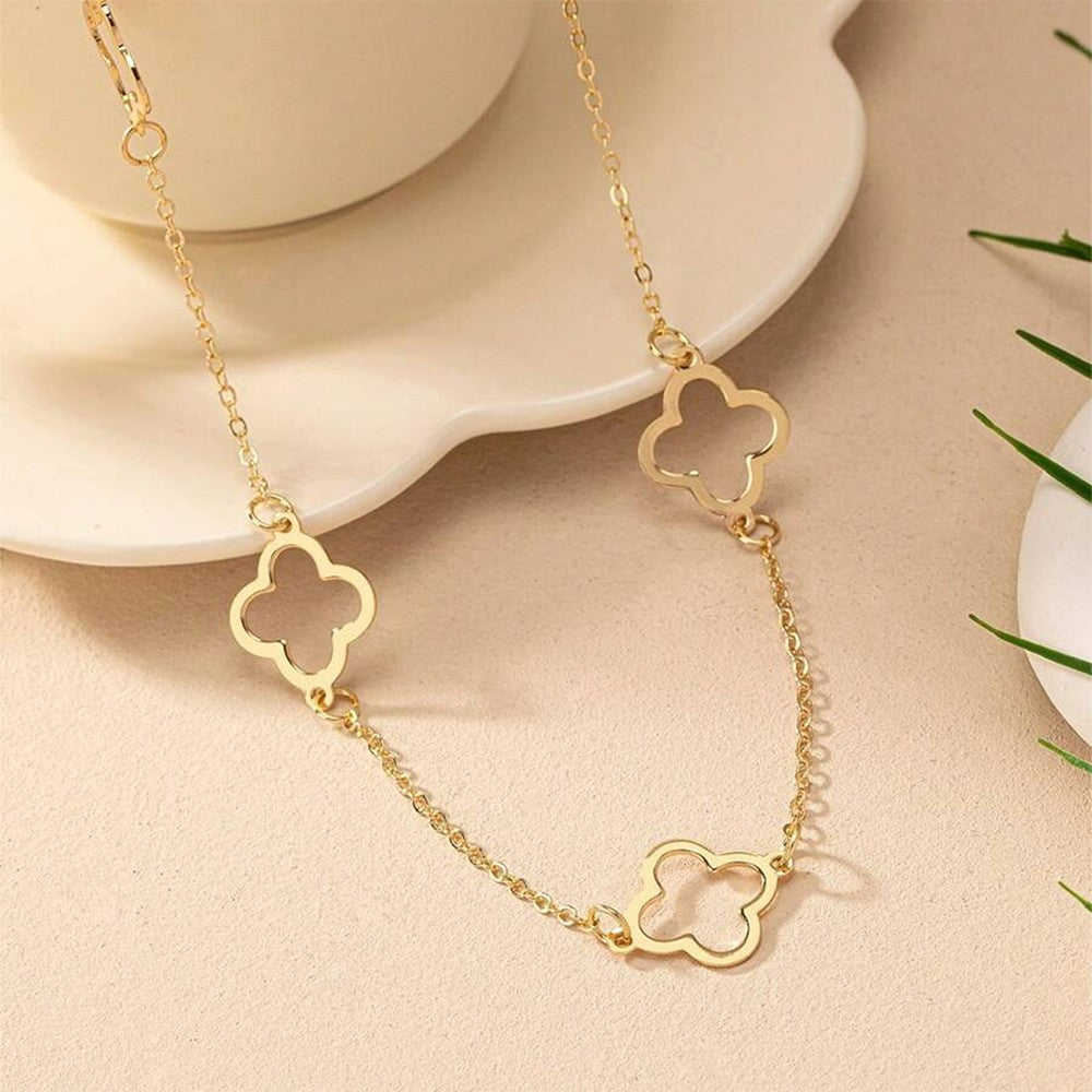 Gold Clover Long Pendant Necklace Women Fashion Chain Statement Jewelry Gift