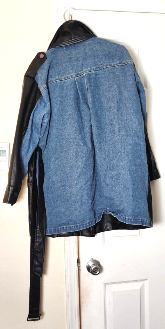 Brand New Faux Leather Denim Back Oversized Jacket Fashion Nova Outerwear 