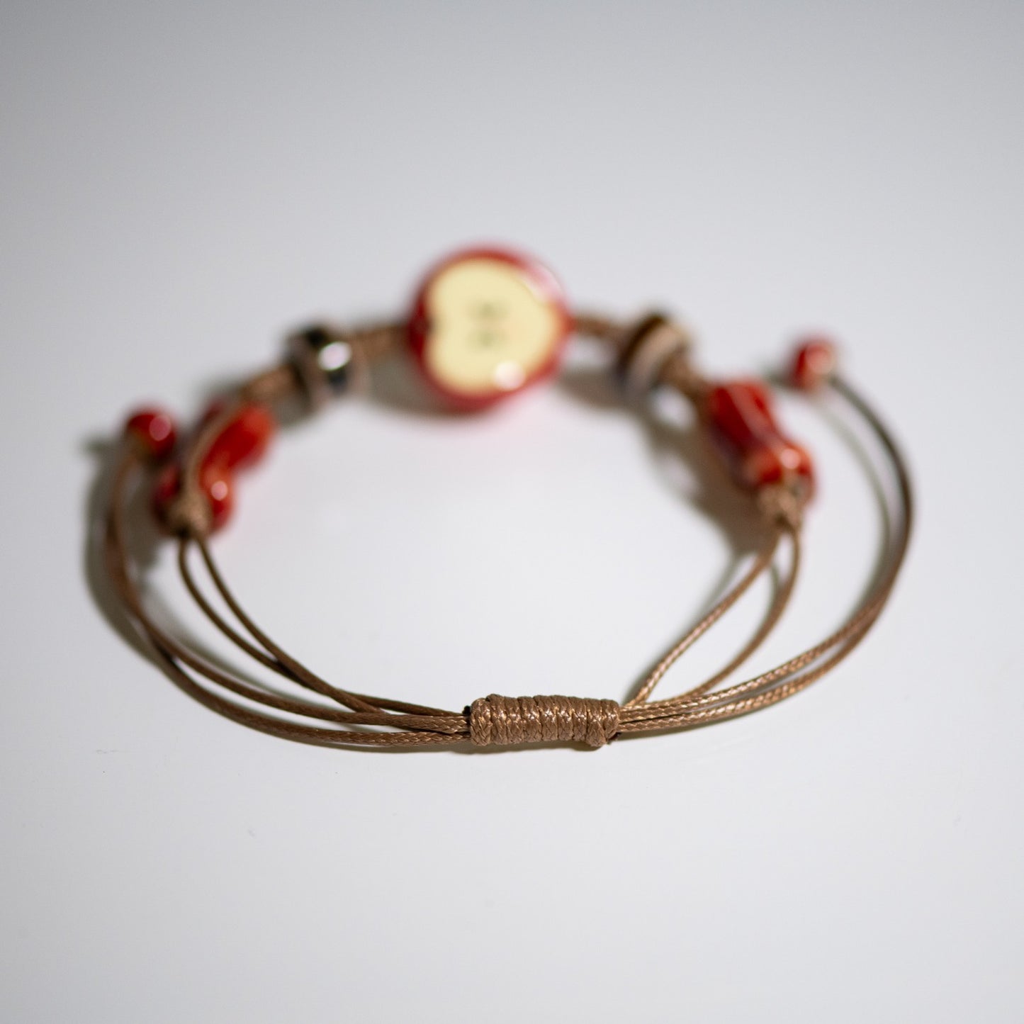 Handmade Apple Ceramic Bracelet with Adjustable Woven Cord Cute Jewelry Gift
