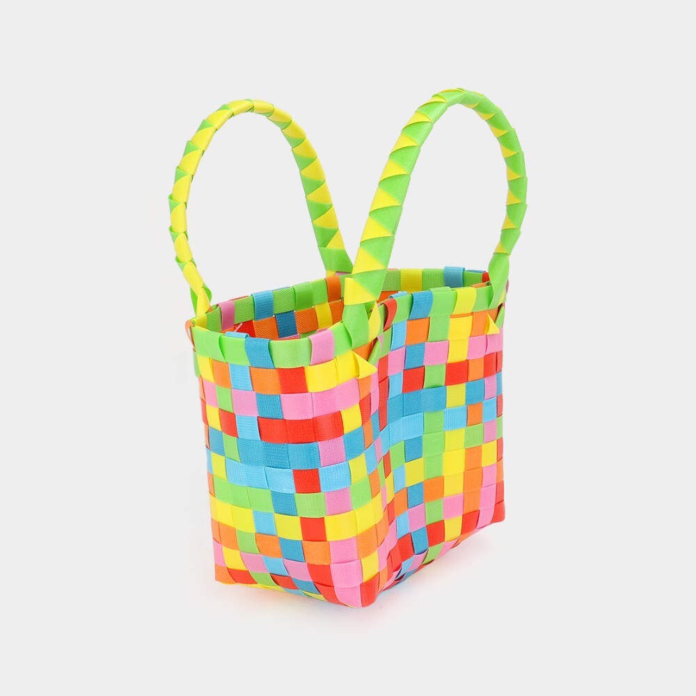 Mini Basket Weave Micro Tote Bag Multicolor Woven Top Handle Purse