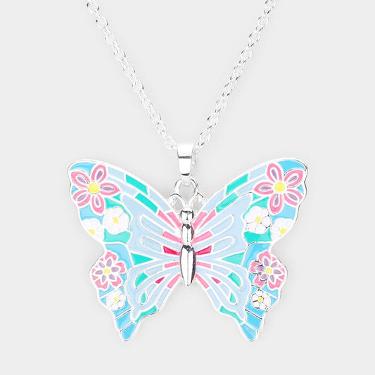 Enamel Butterfly Pendant Necklace for Women Cute Colorful Butterfly Pendant