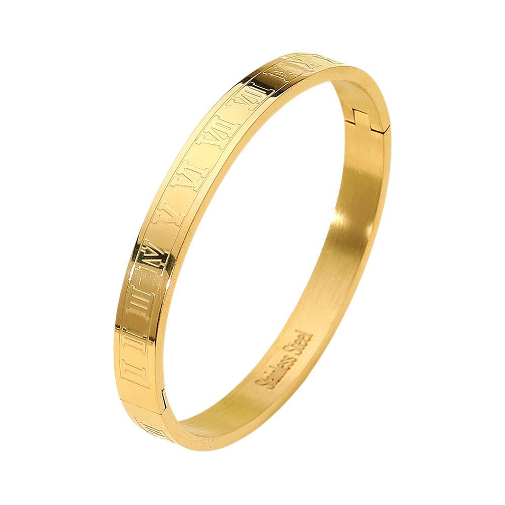 2PC Stainless Steel Roman Numeral Bangle Bracelet Set Men Women Jewelry Gifts