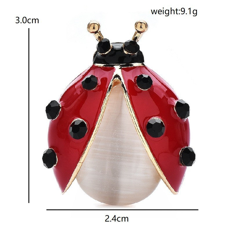 Red Enamel Ladybug Brooch Pin Opal Rhinestone Insect Jewelry Gift