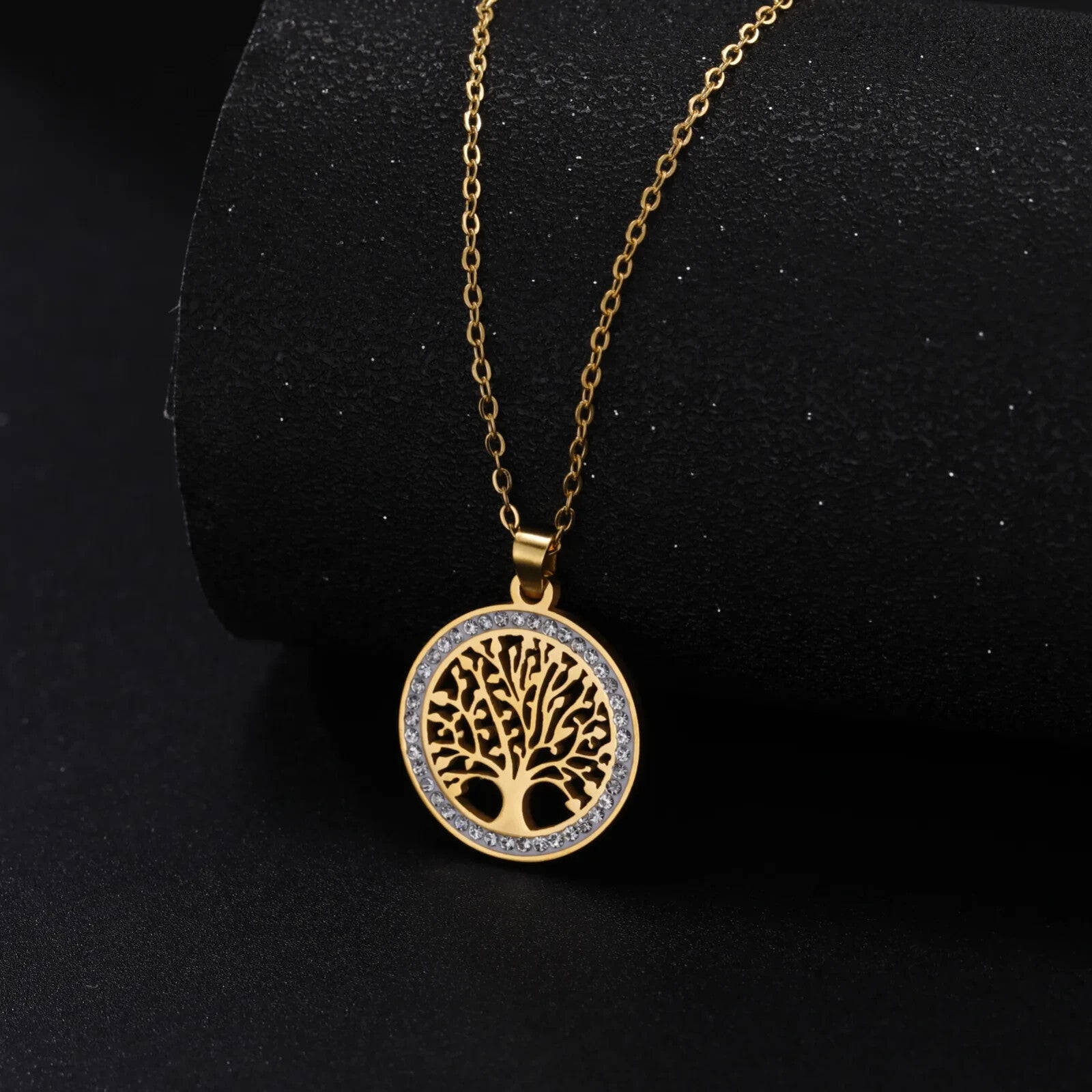 Gold Color Tree of Life Necklace for Women Stainless Steel Zircon Pendant Gift