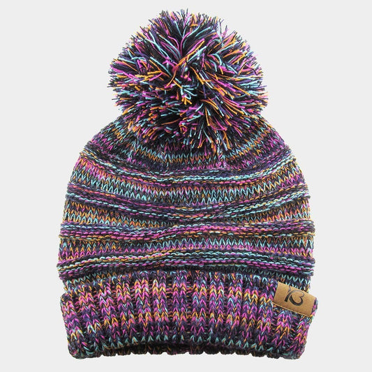 Women's Cable Knit Ribbed Chunk Pom Pom Slouchy Beanie Hat Stretchy Multicolor