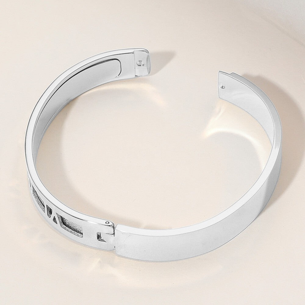 Stainless Steel Roman Numeral Hinged Bangle Bracelet for Women and Men