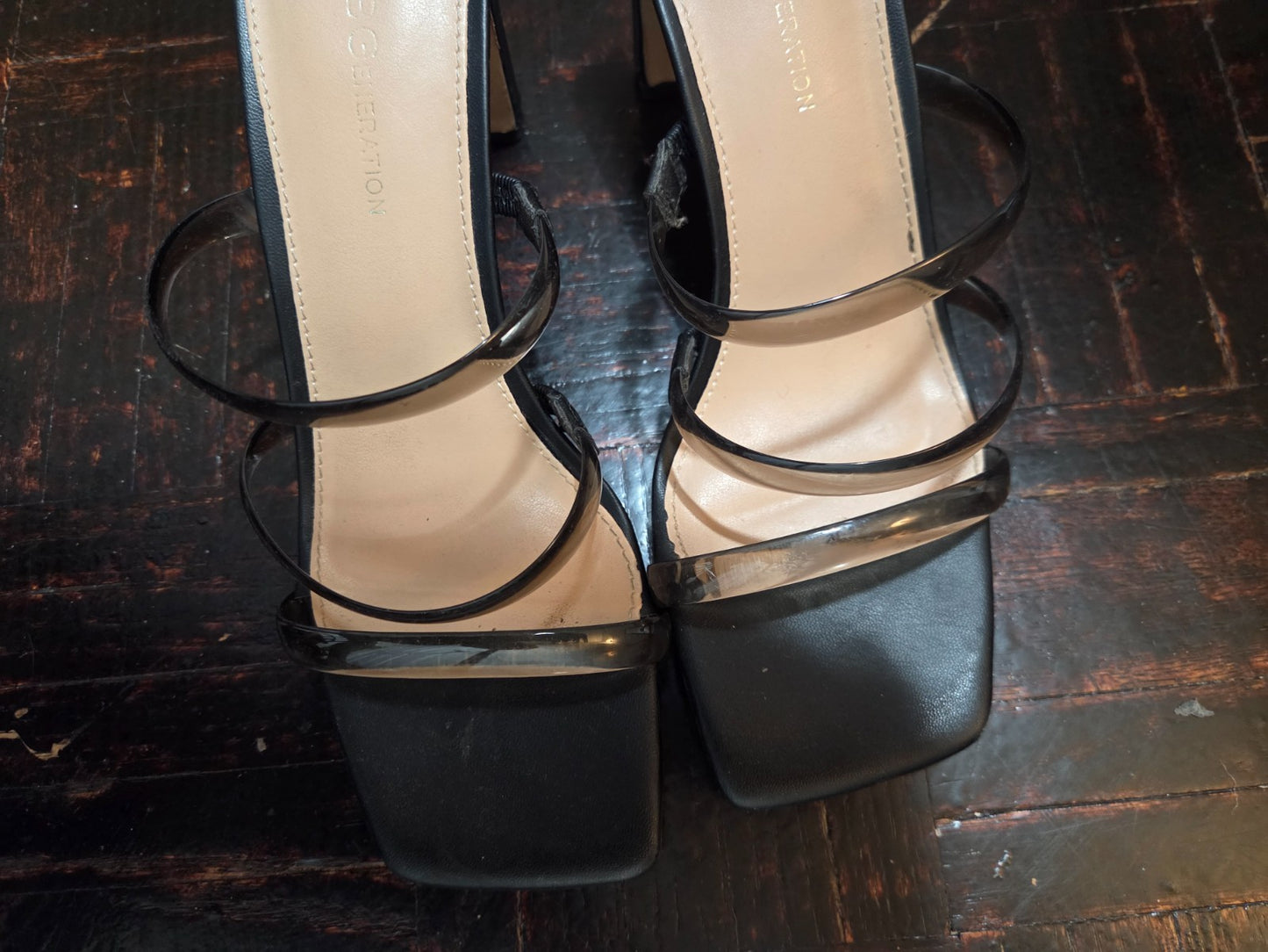 Women’s Black Strappy Sandals Size 6.5 Thin Block Heel 2.5 Inch Open Toe Shoes