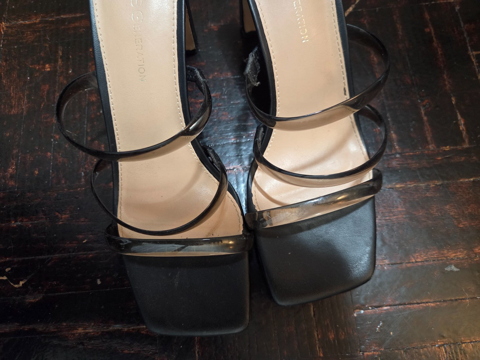 Women’s Black Strappy Sandals Size 6.5 Thin Block Heel 2.5 Inch Open Toe Shoes