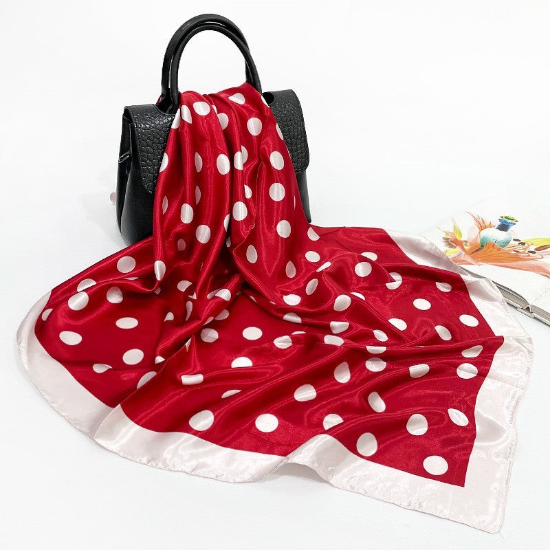 35 Inch Polka Dot Print Imitation  Silk Scarf for Women Fashion Head Scarves Red