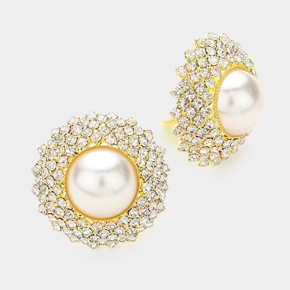 Women's Vintage Faux Pearl & Crystal Rhinestone Clip-On Statement Earrings