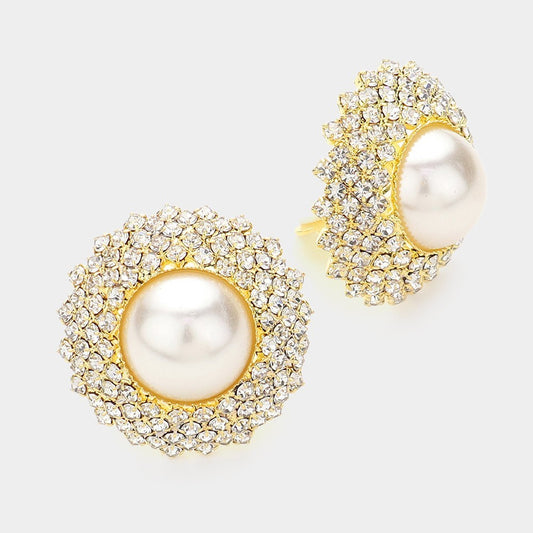 Women's Vintage Faux Pearl & Crystal Rhinestone Clip-On Statement Earrings