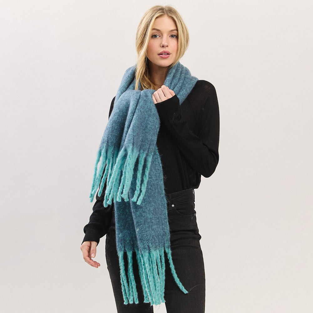 Oversized Ombre Knit Scarf Long Fringe Winter Warm Soft Women’s Shawl Wrap
