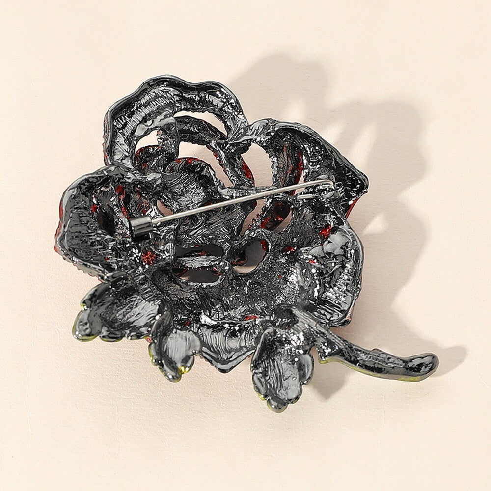 Stone Paved Rose Flower Brooch Pin Sparkling Crystal Rhinestone Bridal Gift Jewe