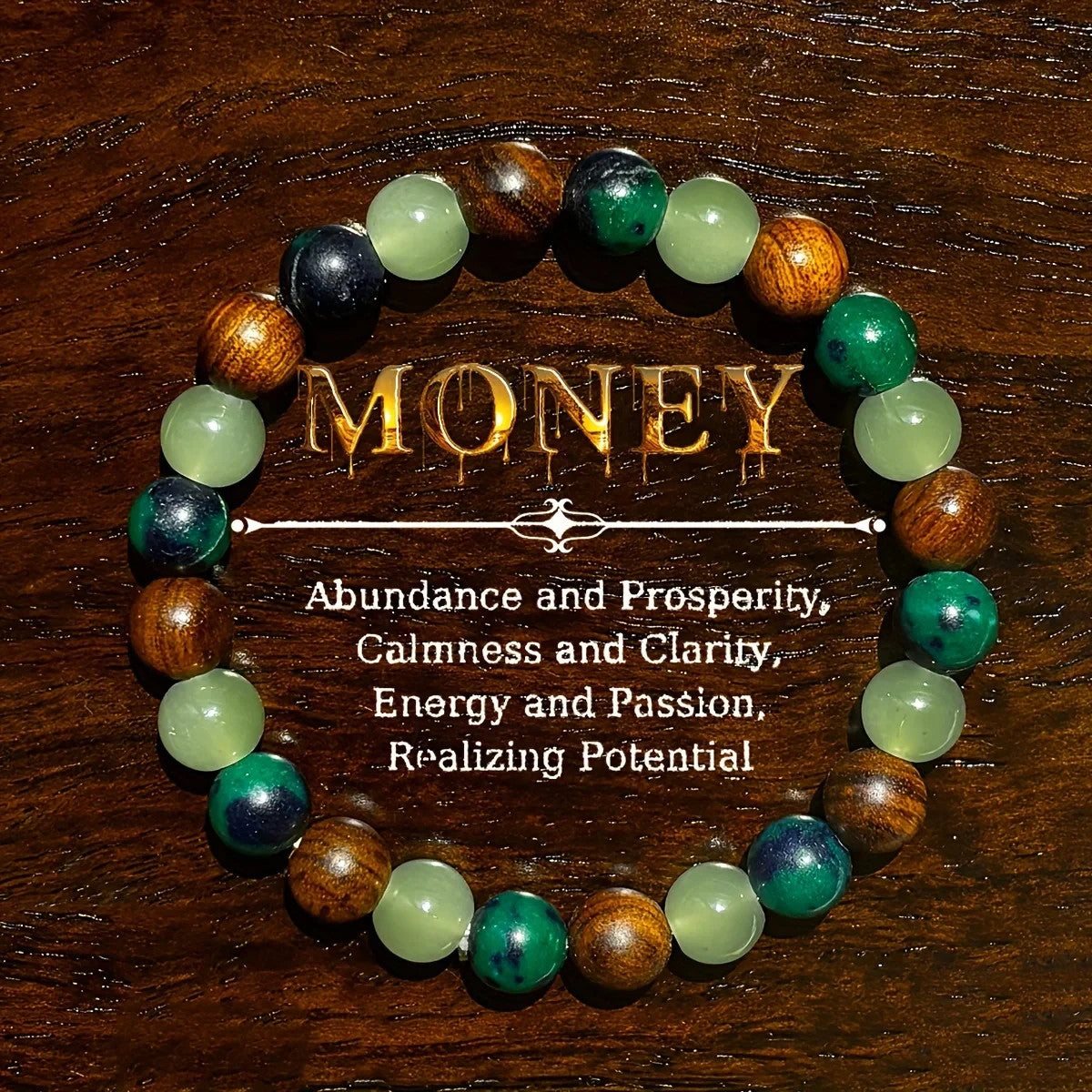 Attract Wealth & Prosperity Natural Stone Wooden Beads Handmade Bracelet Unisex