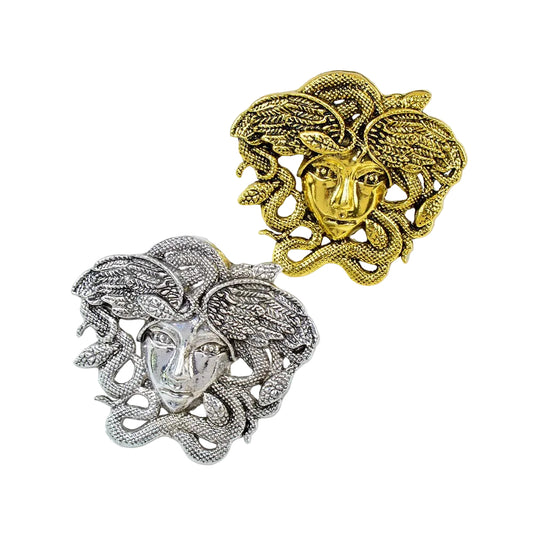 2PCS Medusa Head Brooch Pin Set Gold & Silver Tone Greek Mythology Gothic Jewelr