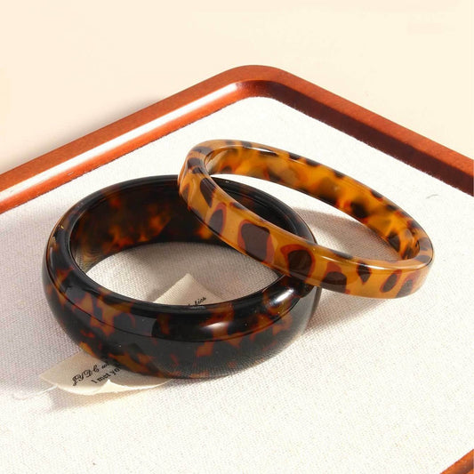 Tortoiseshell Bangle Stack Set: Wide & Thin Acrylic Resin Bracelets