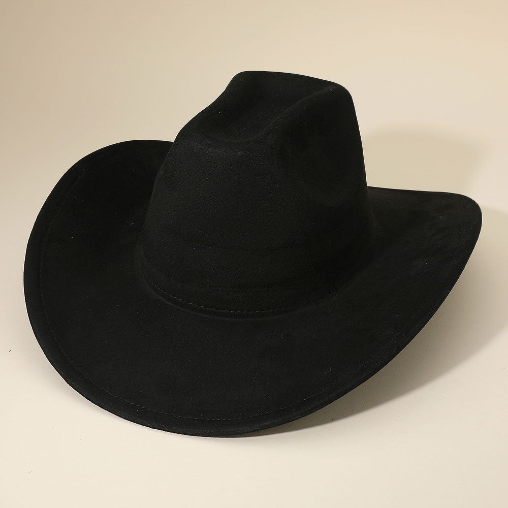2 Piece Classic Plain Western Cowboy Fedora Hat Men's Black Polyester Wide Brim