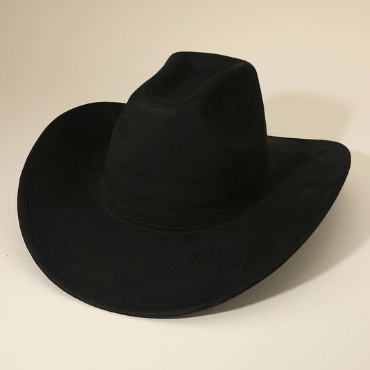 2 Piece Classic Plain Western Cowboy Fedora Hat Men's Black Polyester Wide Brim