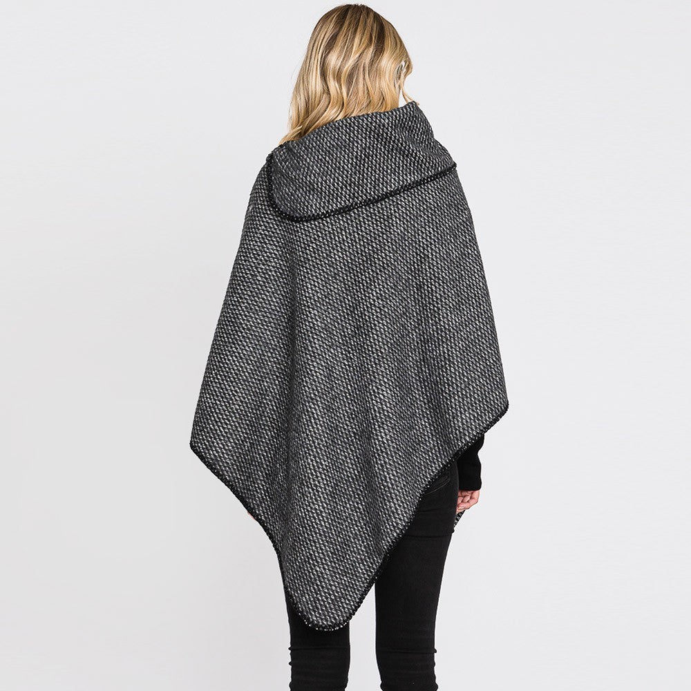 Title: Textured Solid Neck Poncho for Women Cozy Pullover Cape Wrap Shawl