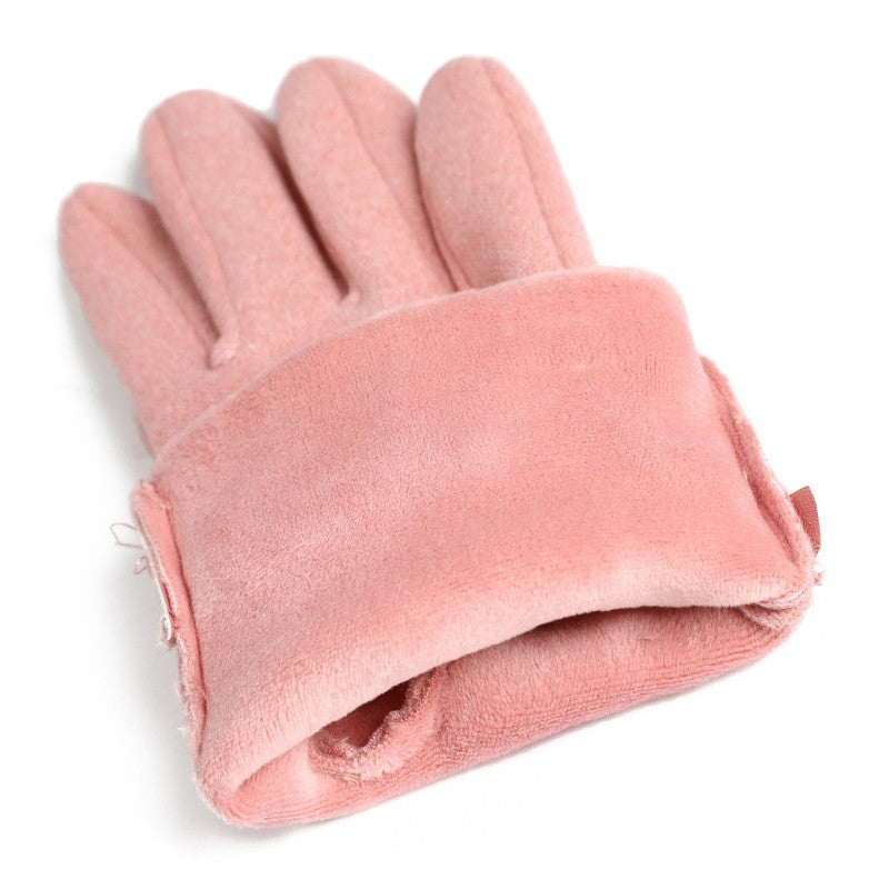 Pink Women's Winter Gloves Touch Screen Fleece Lined Bow Cuff Dressy Warm