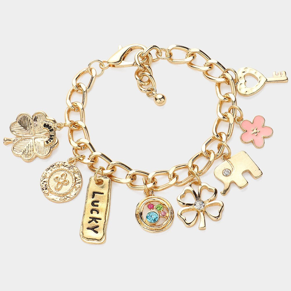 Gold Tone Lucky Charm Bracelet for Women Good Luck Charms Jewelry Gift Ideas 