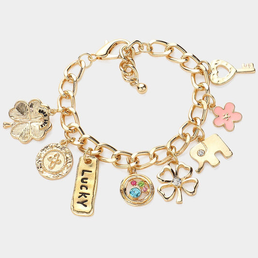 Gold Tone Lucky Charm Bracelet for Women Good Luck Charms Jewelry Gift Ideas 