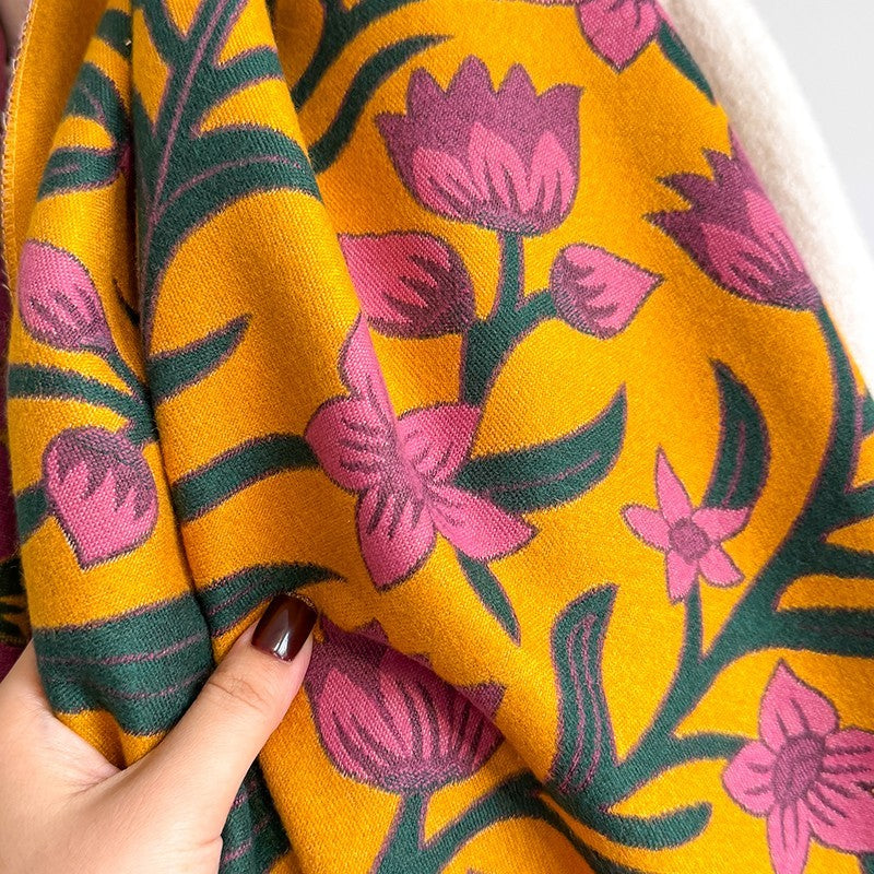 Reversible Mughal Floral Cashmere Feel Shawl Wrap 72 x 25.5 Inches